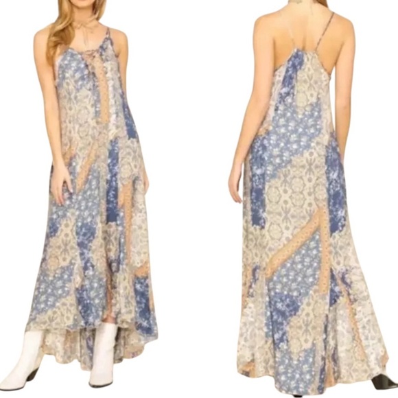 Free People Dresses & Skirts - FREE PEOPLE BLUE CHAMBRAY BOHO MAXI WORK OF ART SLEEVELESS DRESS WOMENS SZ XS